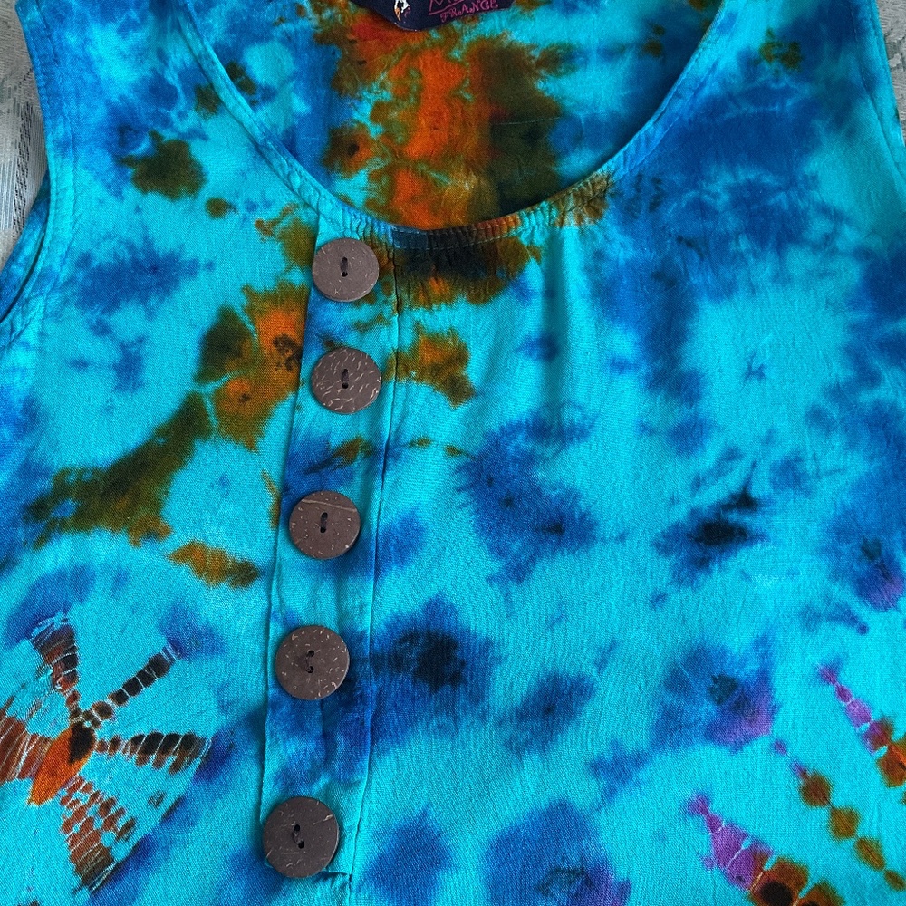 Blue Tie-Dye Sleeveless Midi Dress - Picture 2 of 3